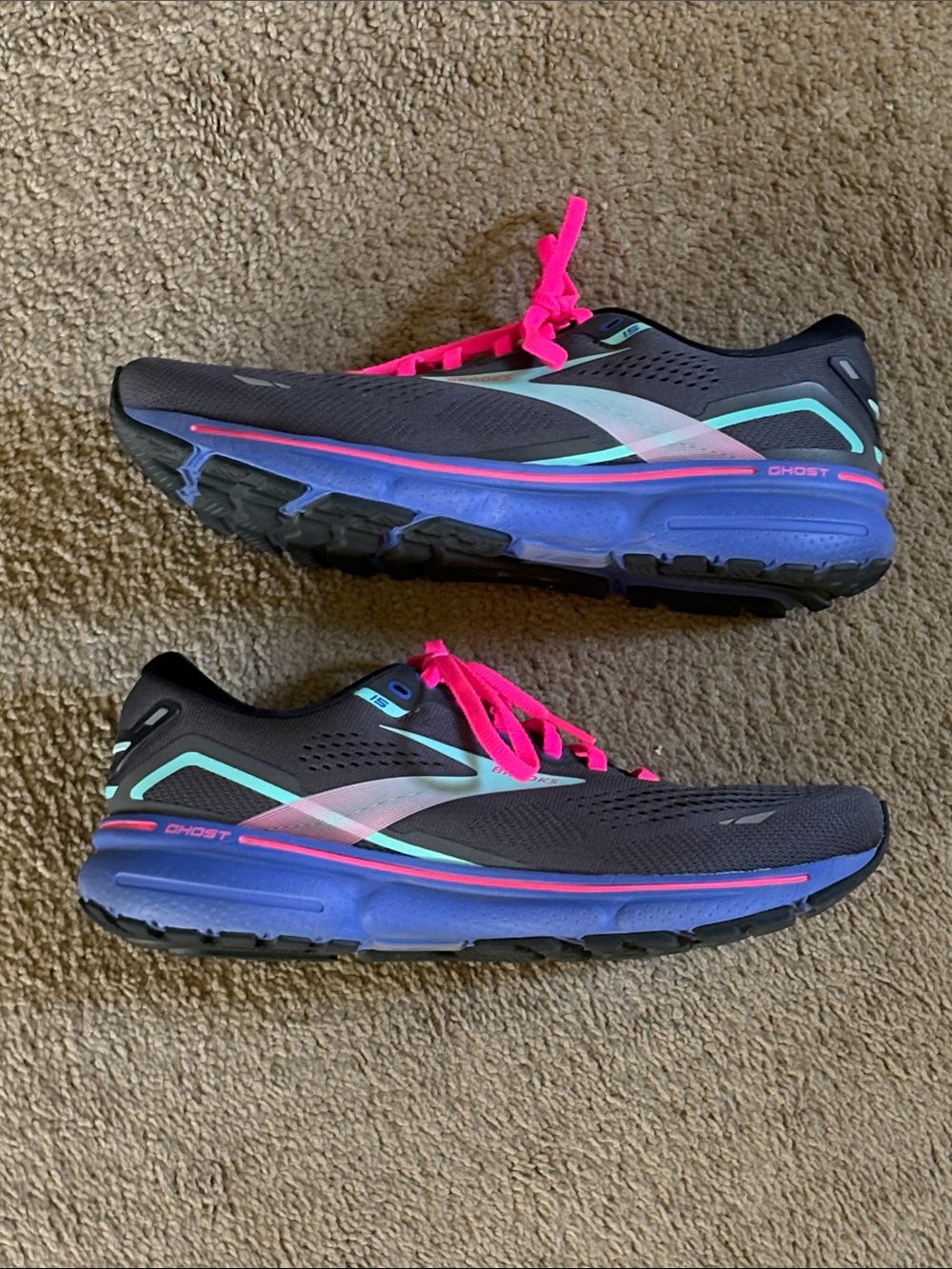 Brooks Ghost Women's Running Shoes - Black with Pink & Teal Accents